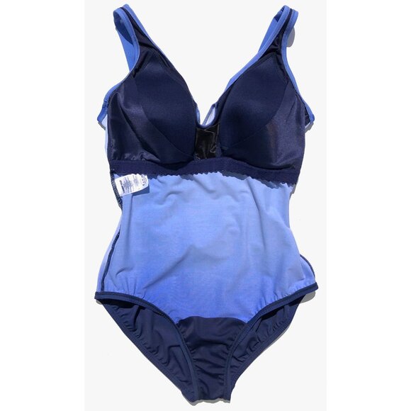 LANDS' END Swimsuit women 12DD SlenderSuit Tummy Control Wrap V-Neck blue ombre - Picture 7 of 16